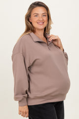 Light Mocha Half Zip Maternity Plus Pullover