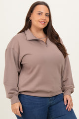 Light Mocha Half Zip Plus Pullover