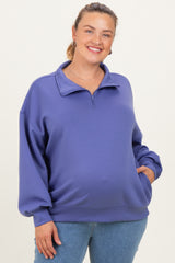 Periwinkle Half Zip Maternity Plus Pullover