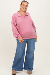 Mauve Half Zip Maternity Plus Pullover