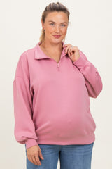 Mauve Half Zip Maternity Plus Pullover
