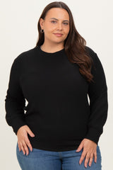 Black Textured Ribbed Long Sleeve Plus Top