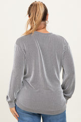 White Stripe Textured Ribbed Long Sleeve Maternity Plus Top