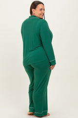 Forest Green Button Down Top Wide Leg Pant Plus Pajama Set