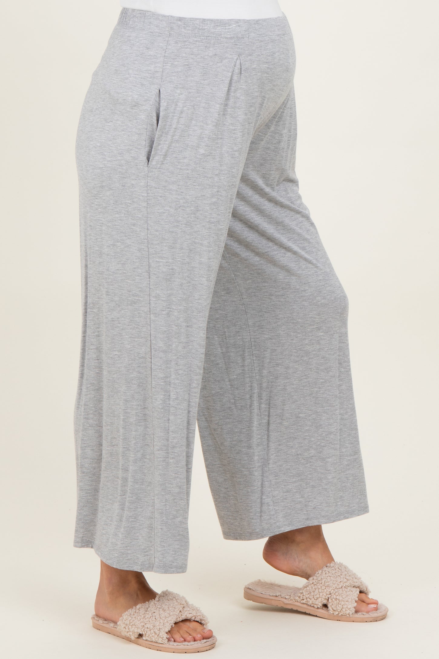 Heather Grey Wide Leg Ankle Maternity Lounge Pants