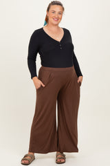 Brown Wide Leg Ankle Maternity Plus Lounge Pants