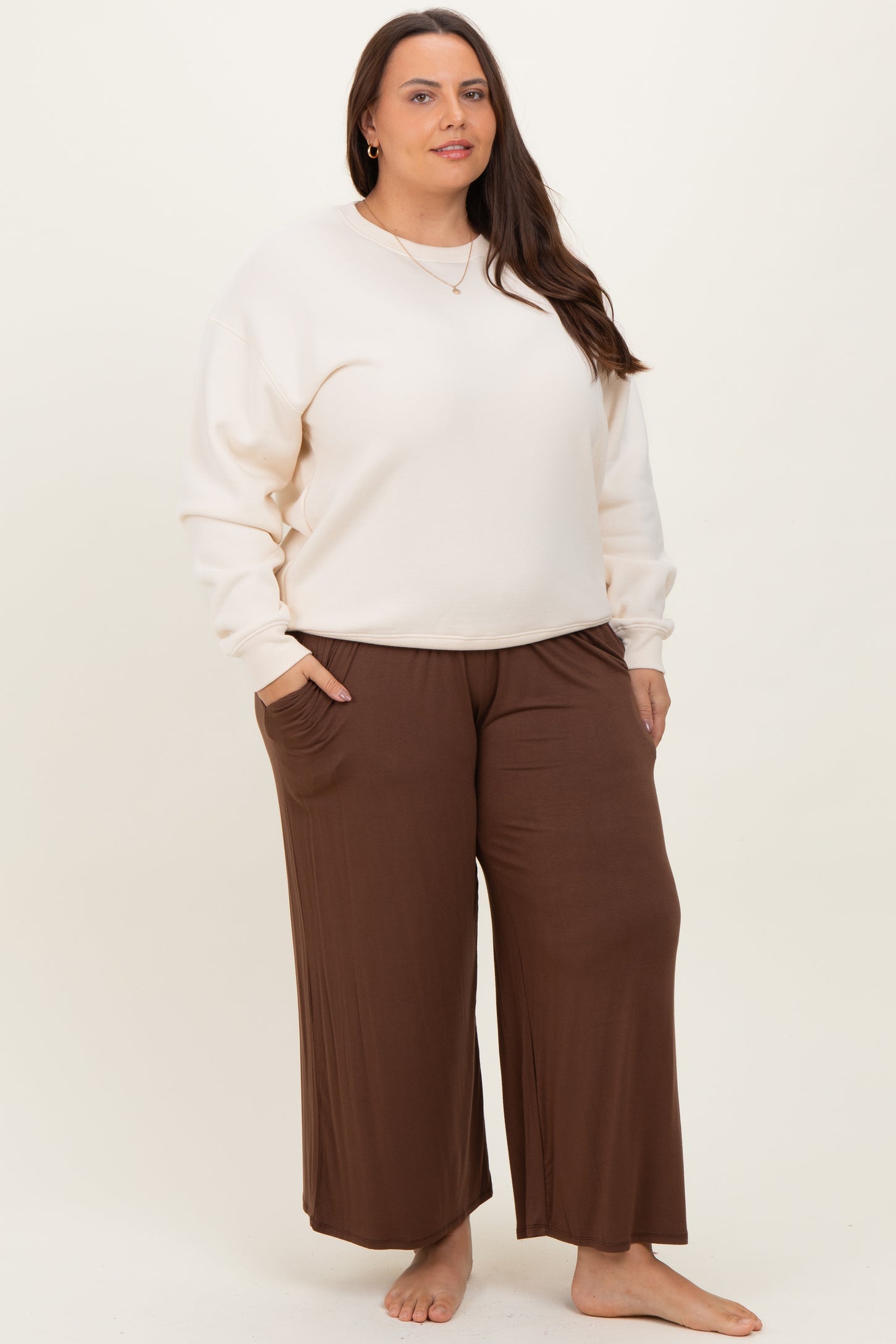 Brown Wide Leg Ankle Plus Lounge Pants