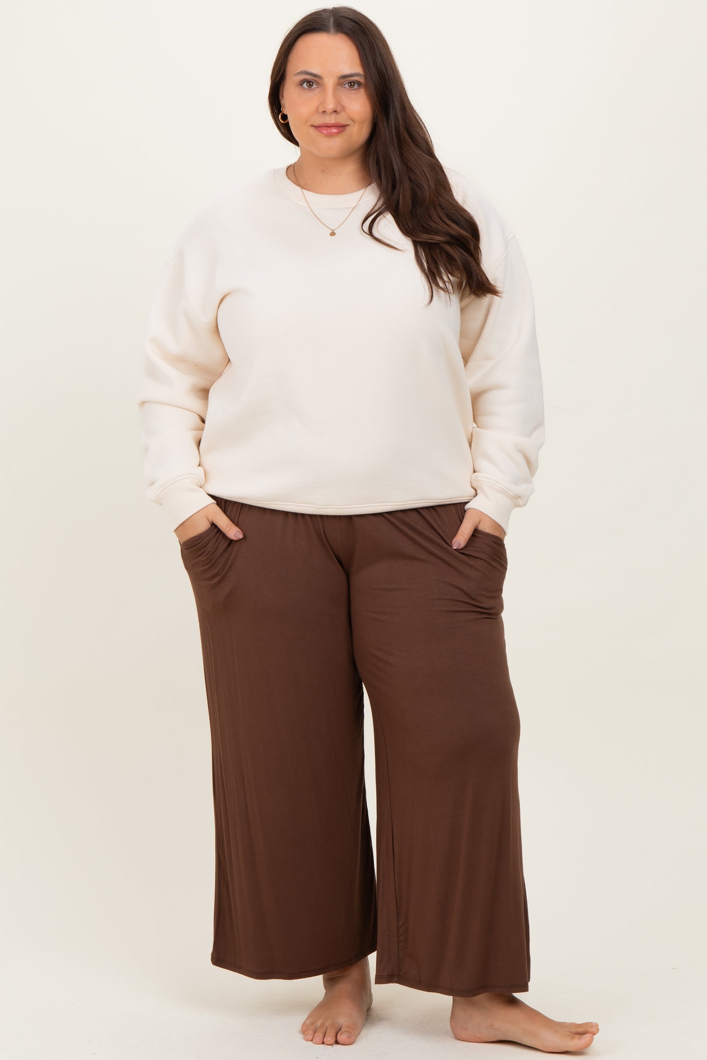 Brown Wide Leg Ankle Maternity Plus Lounge Pants