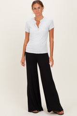 Black Fold Over Waist Wide Leg Lounge Pants