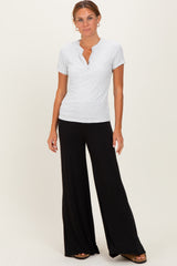 Black Fold Over Waist Wide Leg Lounge Pants