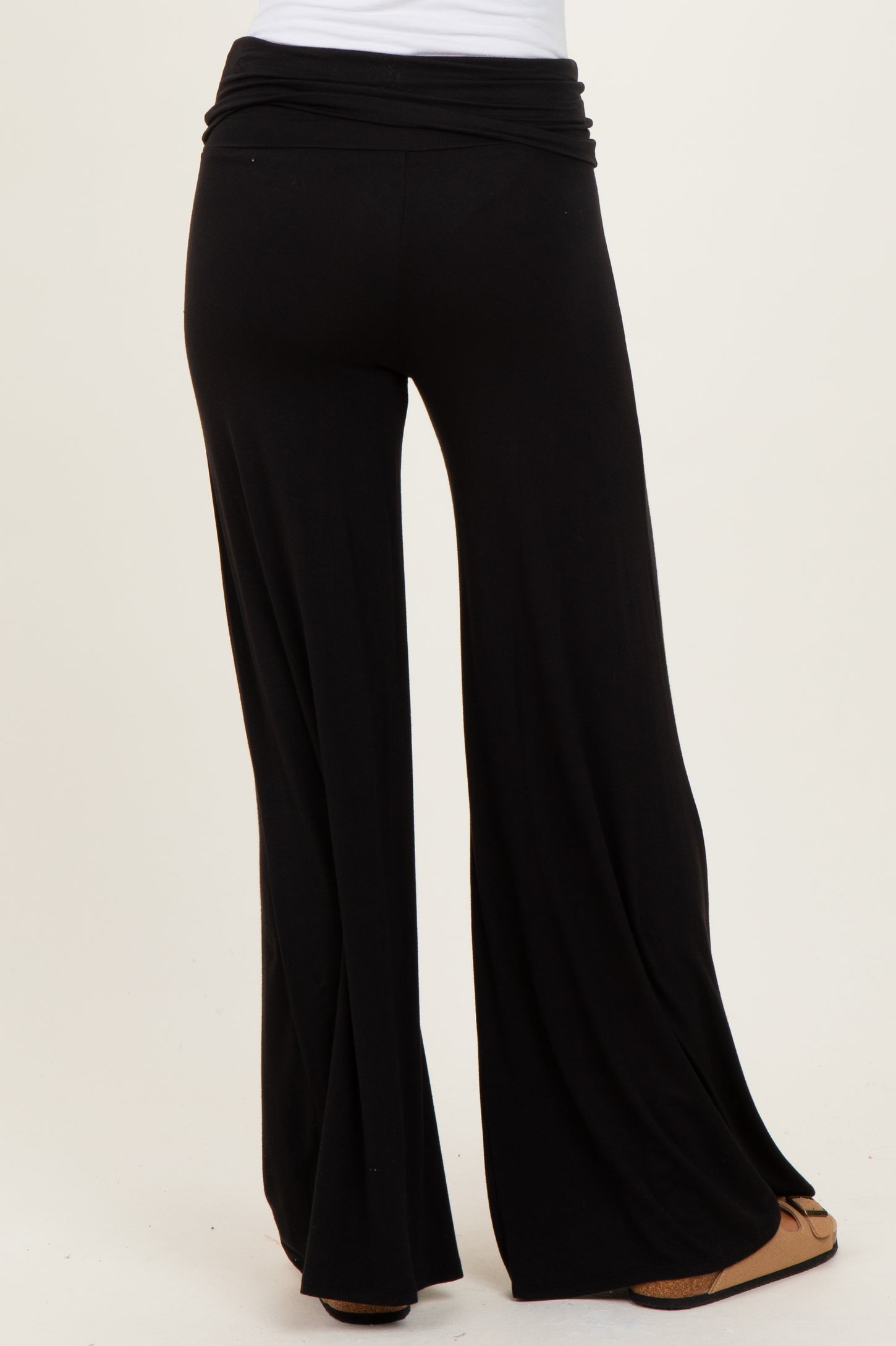 Black Fold Over Waist Wide Leg Lounge Pants