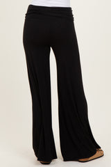Black Fold Over Waist Wide Leg Lounge Pants