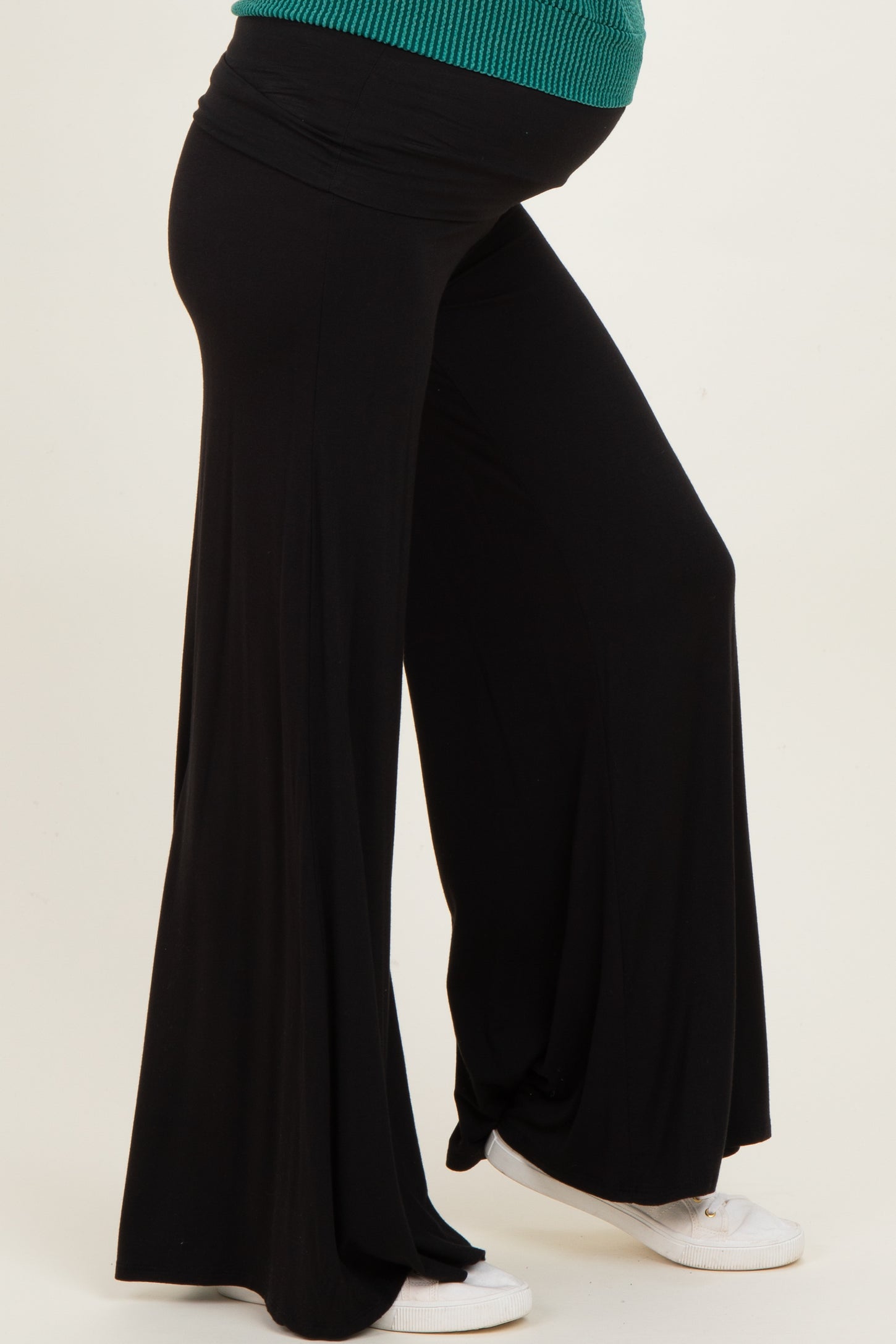 Black Fold Over Waist Maternity Wide Leg Lounge Pants
