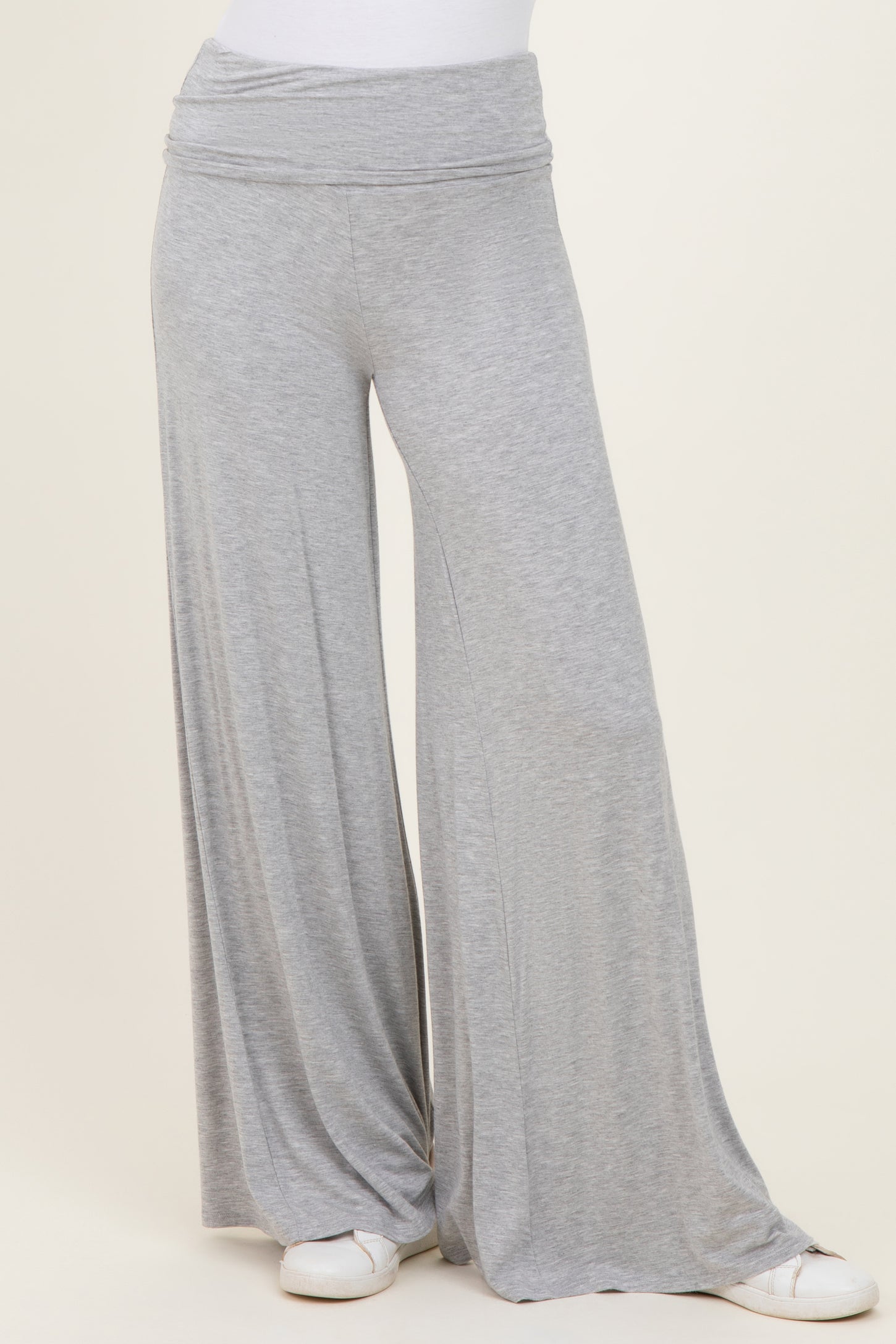Heather Grey Fold Over Waist Wide Leg Lounge Pants