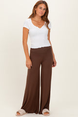 Brown Fold Over Waist Maternity Wide Leg Lounge Pants