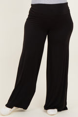 Black Fold Over Waist Wide Leg Maternity Plus Lounge Pants