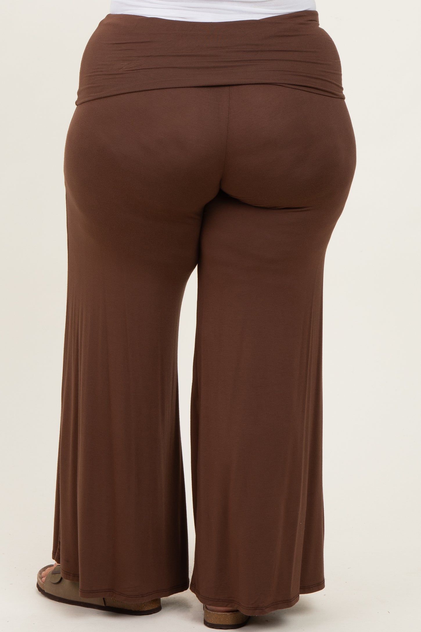 Brown Fold Over Waist Wide Leg Plus Lounge Pants