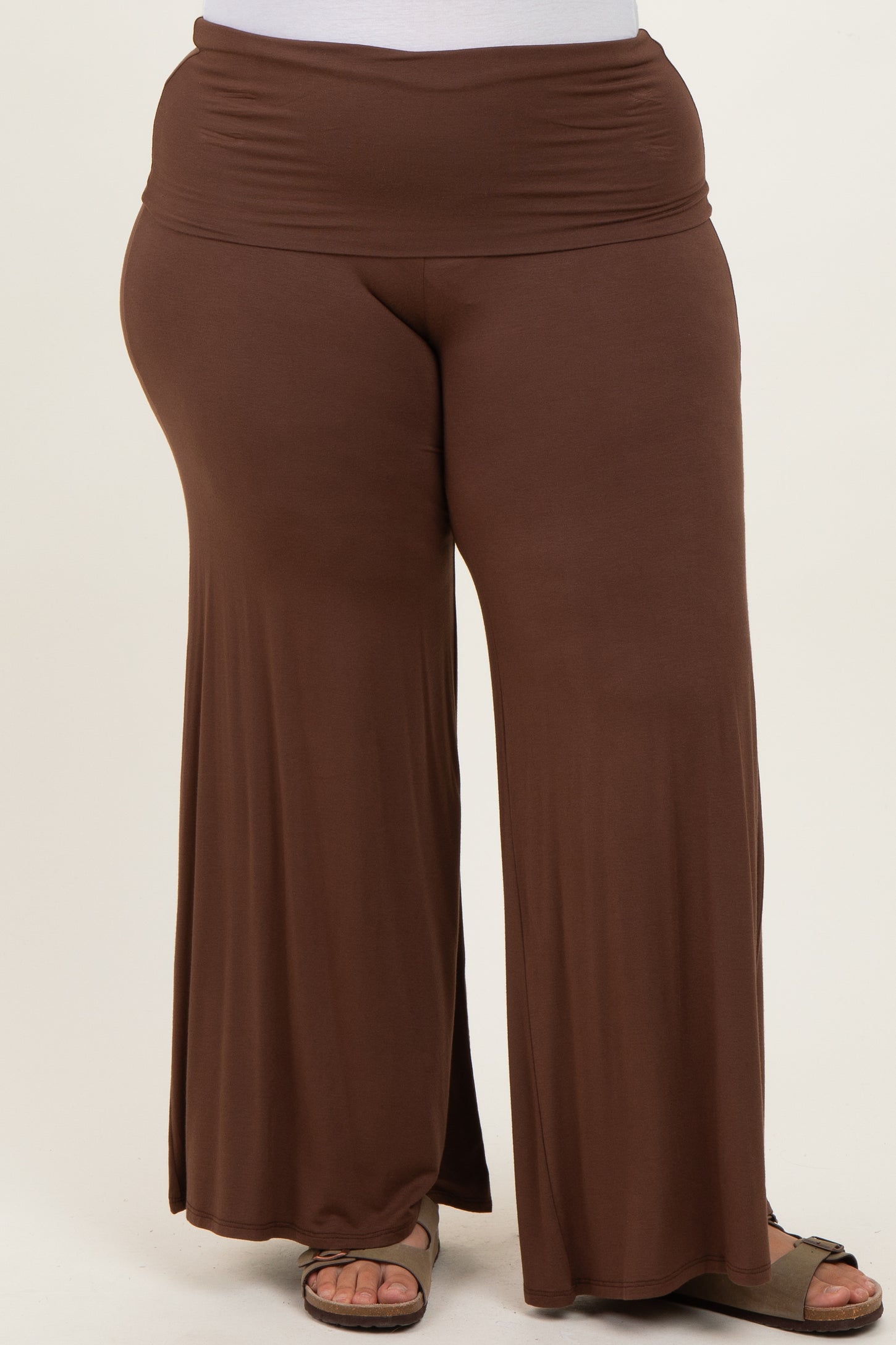 Brown Fold Over Waist Wide Leg Plus Lounge Pants – PinkBlush