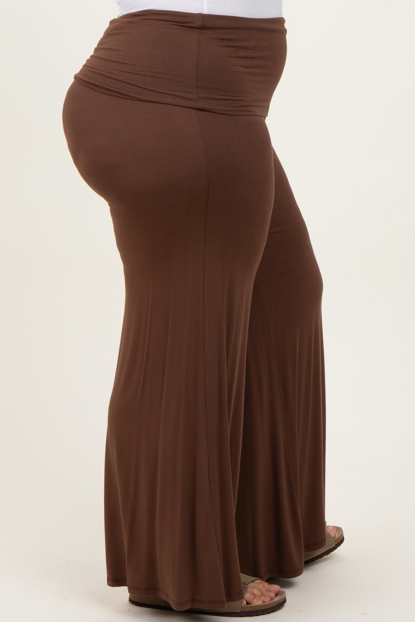 Brown Fold Over Waist Wide Leg Plus Lounge Pants
