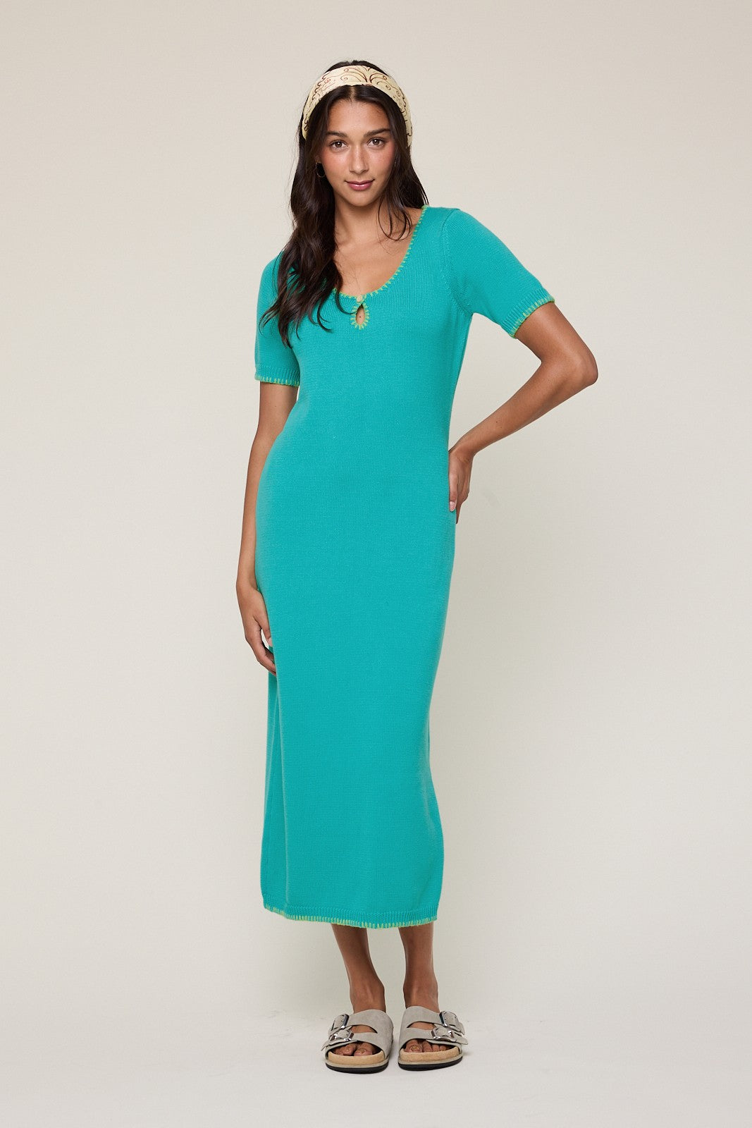 Aqua Knit Contrast Stitch Detail Maternity Midi Dress