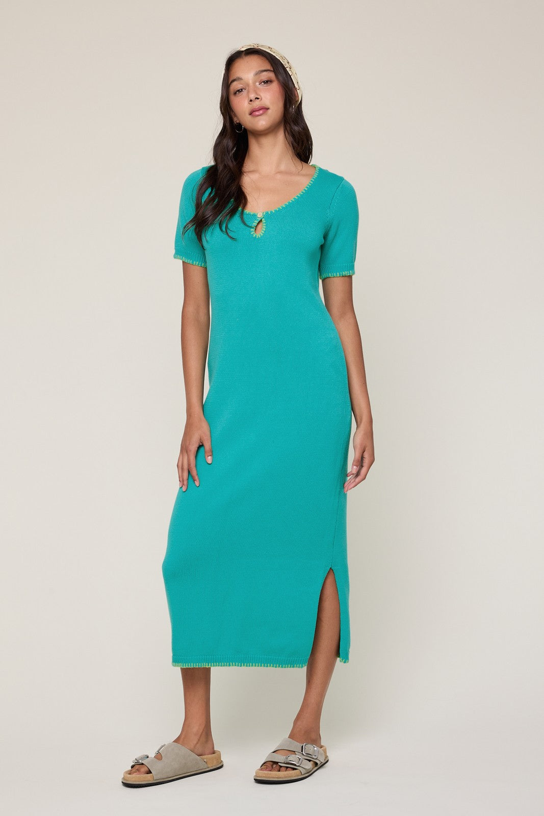 Aqua Knit Contrast Stitch Detail Midi Dress Aqua Knit Contrast Stitch Detail Midi Dress