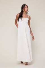 White Waffle Knit Sweetheart Neckline Sleeveless Maxi Dress