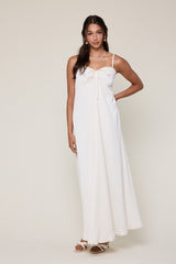 White Waffle Knit Sweetheart Neckline Sleeveless Maxi Dress