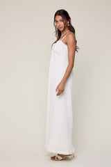 White Waffle Knit Sweetheart Neckline Sleeveless Maxi Dress