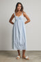 Blue Ruffle Trim Sweetheart Neckline Midi Dress