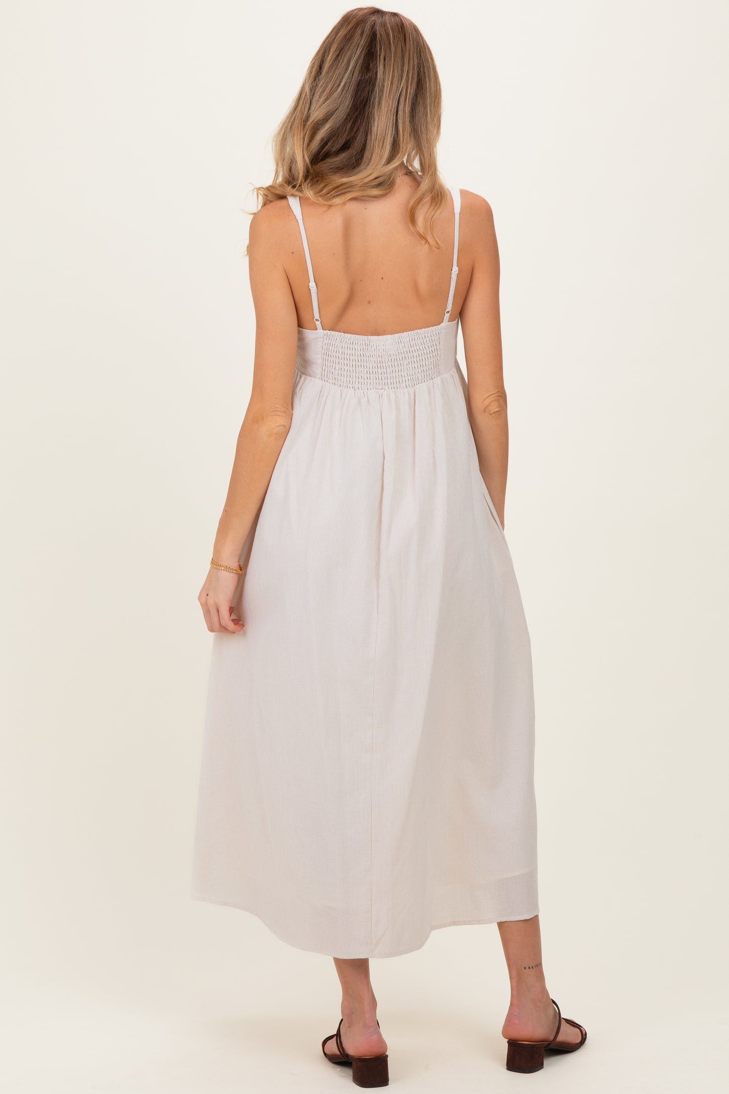Taupe Ruffle Trim Sweetheart Neckline Maternity Midi Dress