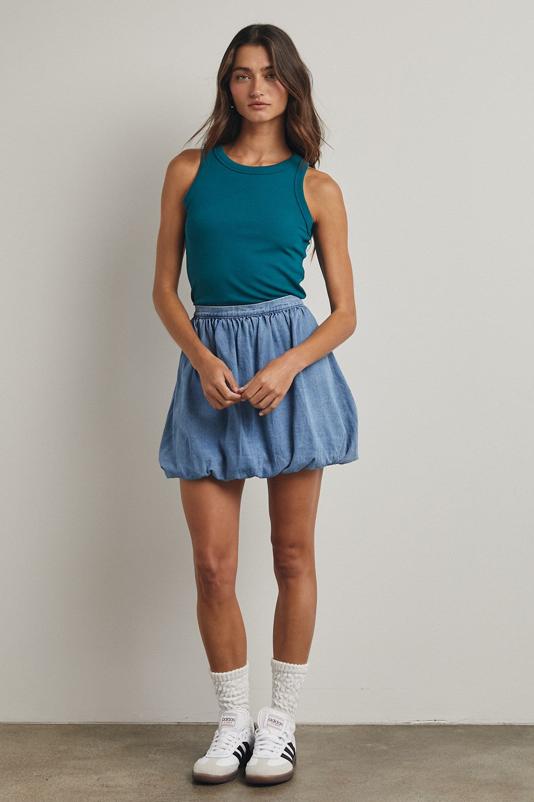 Teal Ribbed Basic Crew Neck Tank