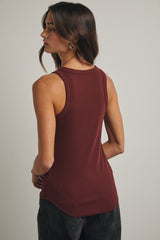 Burgundy Ribbed Basic Crew Neck Tank
