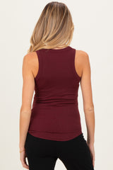 Burgundy Ribbed Basic Crew Neck Maternity Tank