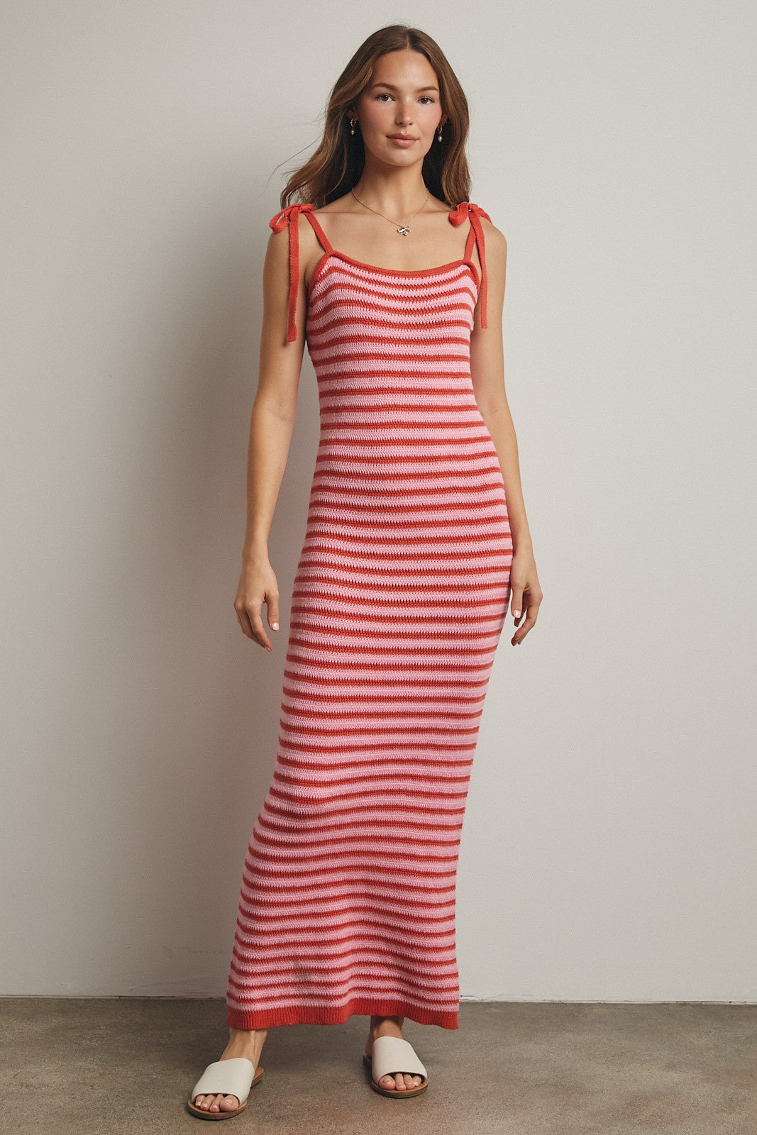 striped knit maxi dress Sand & Sky Stripe Knit Maxi Dress  Comfortable Spring Maxi M