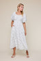 Ivory Floral Puff Sleeve Tie Front Midi Dress