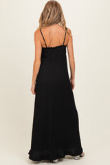 Black Waffle Knit Sweetheart Neckline Sleeveless Maternity Maxi Dress
