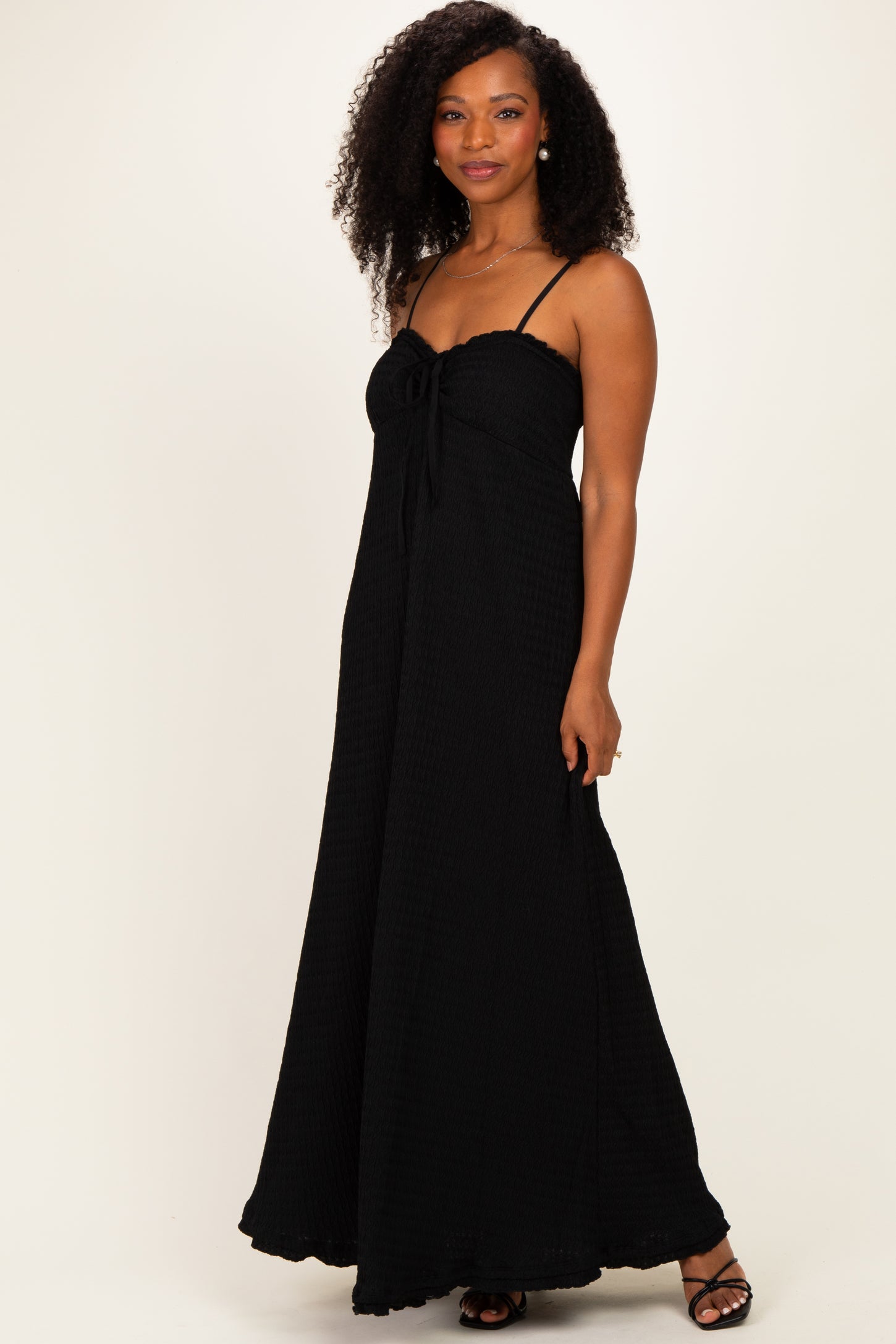 Black Waffle Knit Sweetheart Neckline Sleeveless Maxi Dress – PinkBlush