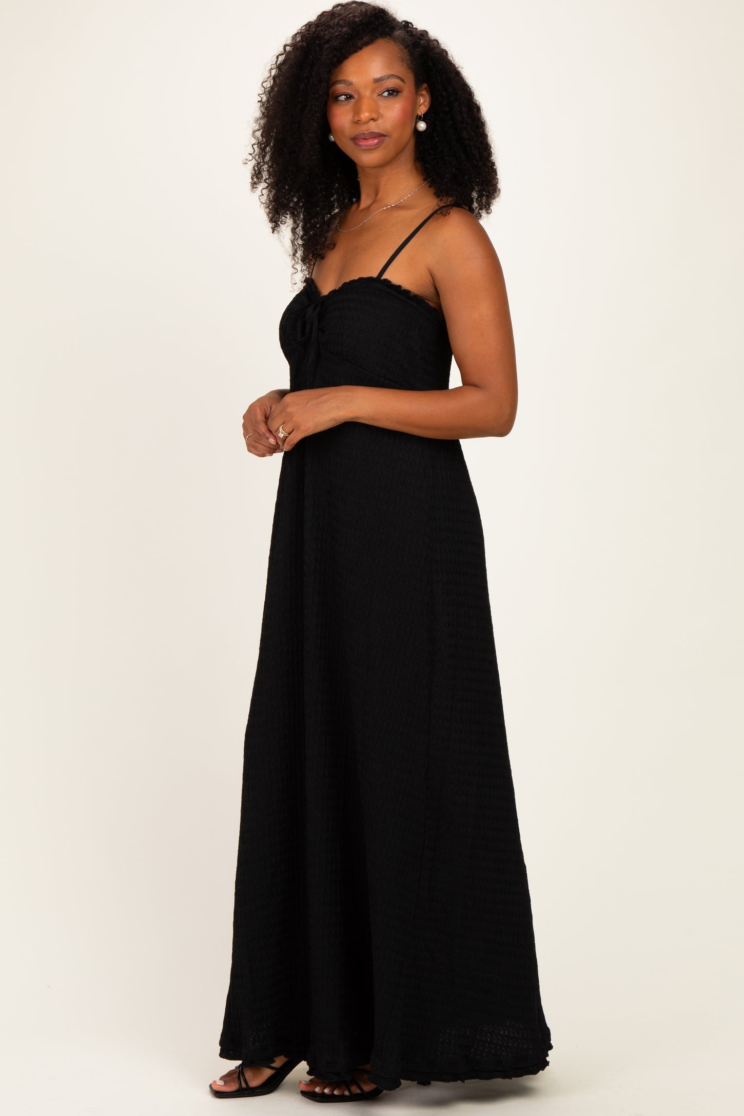 Black Waffle Knit Sweetheart Neckline Sleeveless Maxi Dress – PinkBlush