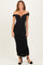 Black Glitter Ruched Off Shoulder Midi Dress