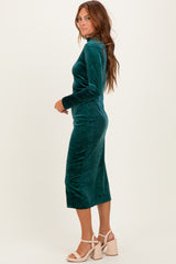 Forest Green Glitter Velvet Ruched Midi Dress
