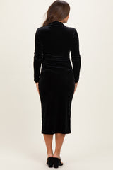 Black Glitter Velvet Ruched Maternity Midi Dress