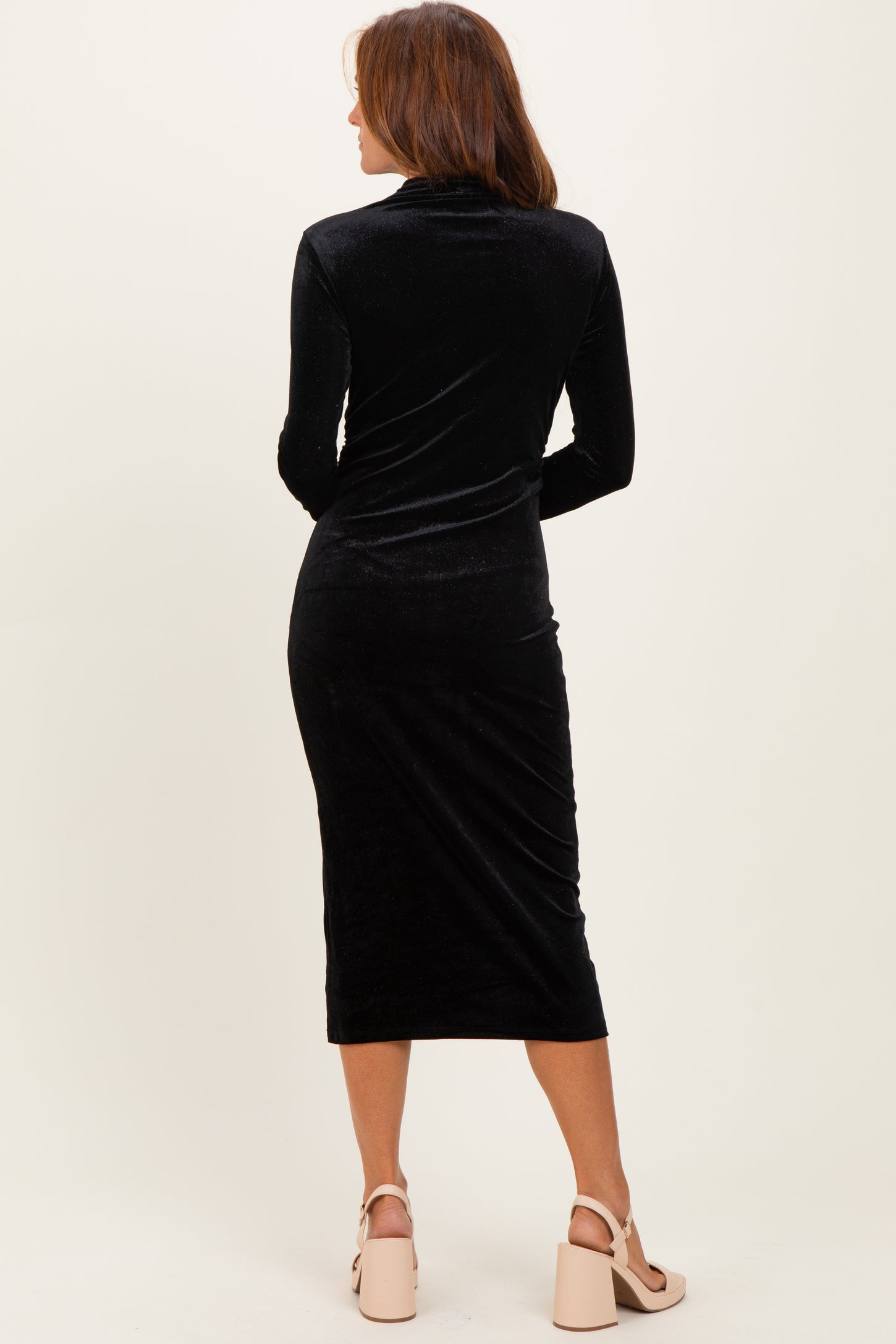 Black Glitter Velvet Ruched Midi Dress PinkBlush Black Glitter Velvet Ruched Midi Dress PinkBlush
