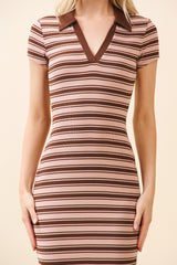 Light Pink Striped Collared Midi Dress