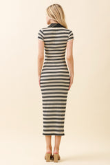 Ivory Striped Collared Midi Dress