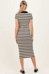 Ivory Striped Collared Maternity Midi Dress