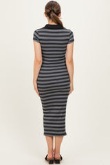 Heather Grey Striped Collared Maternity Midi Dress