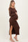 Brown Boat Neck Fitted Long Sleeve Side Slit Maternity Maxi