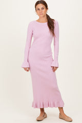Light Pink Ribbed Knit Bow Back Maternity Maxi Dress