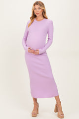 Lilac Ribbed Knit Fitted Maternity Midi Sweater Dress