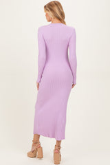 Lilac Ribbed Knit Fitted Maternity Midi Sweater Dress